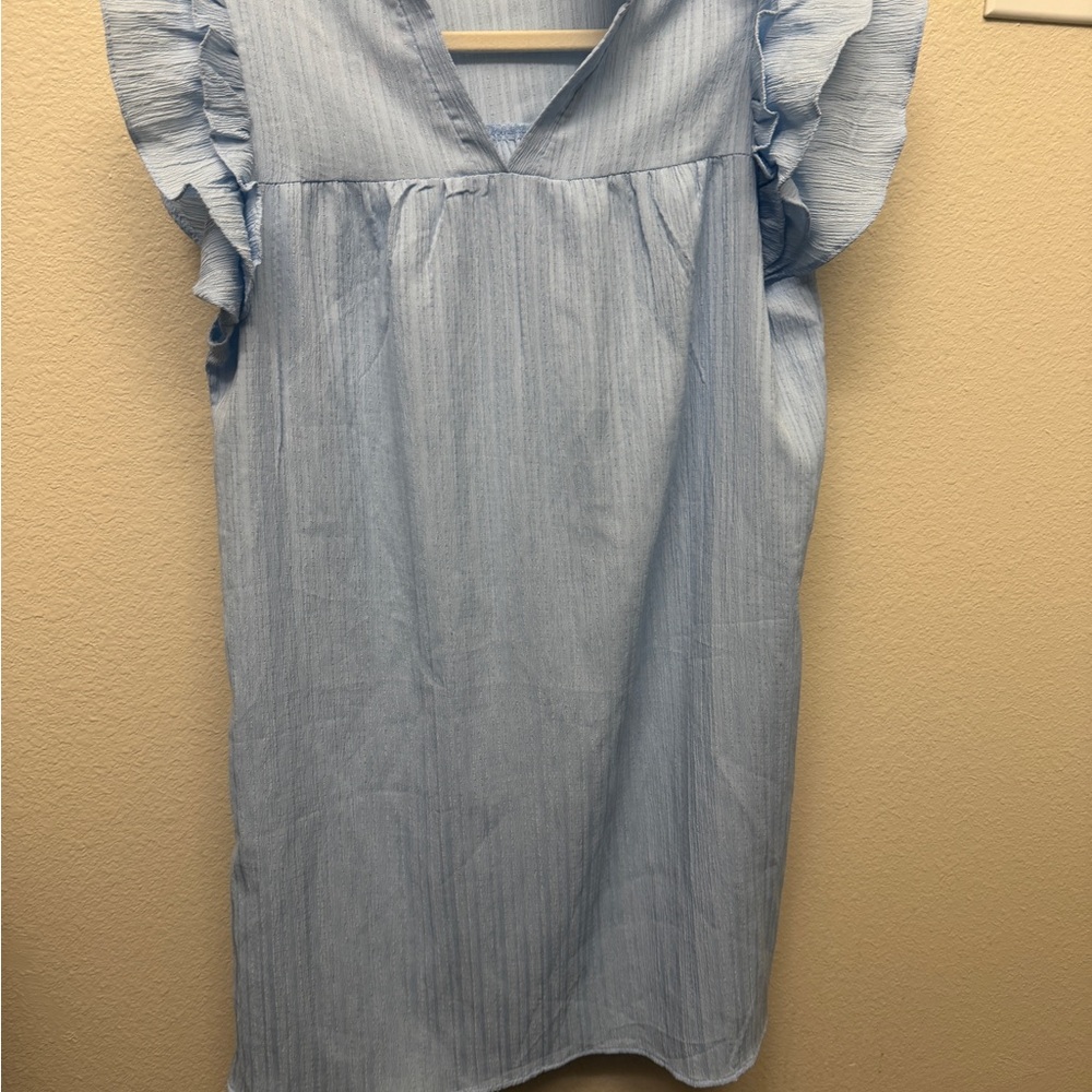 Light Blue Ruffle Sleeve Dress